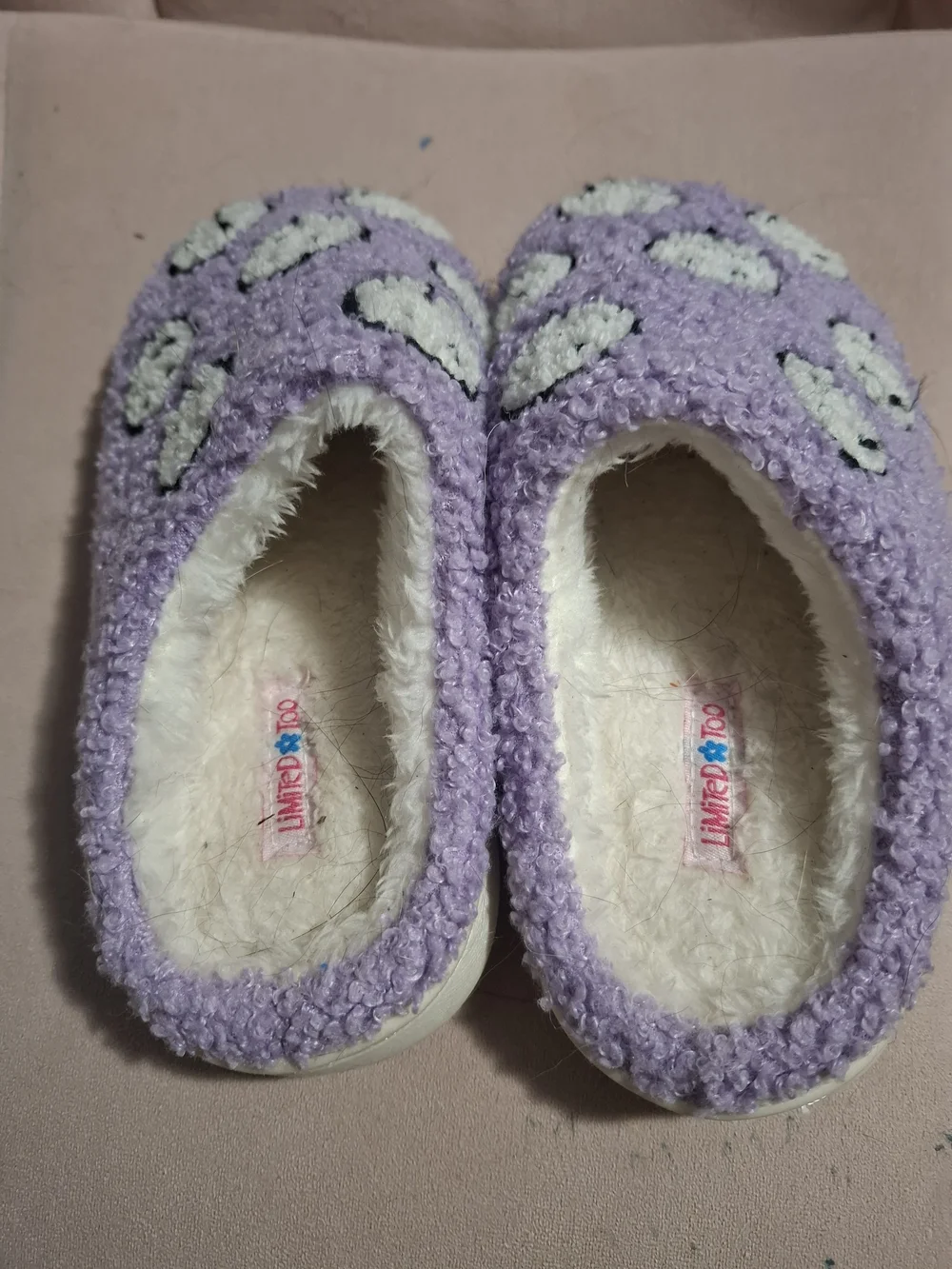 Plush Lavender Kids Smile Slippers